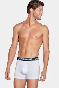 Boxer Blanc A Ceinture Elastique Marine En Coton Stretch