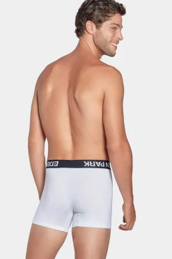 Boxer Blanc A Ceinture Elastique Marine En Coton Stretch