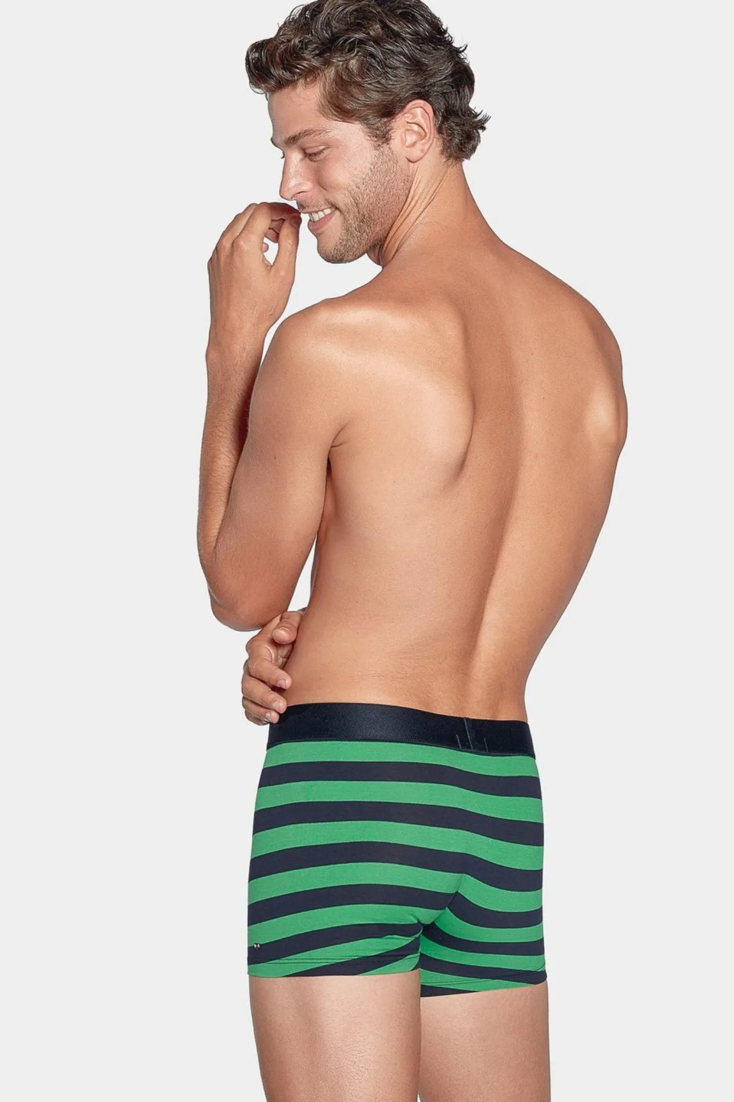 Boxer Cercle Marine Et Vert En Coton Stretch