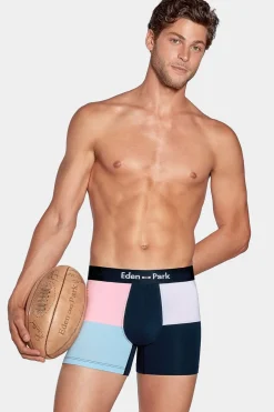 Boxer Colorblock Marine Rose, Ciel Et Blanc En Coton Stretch