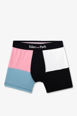 Boxer Colorblock Marine Rose, Ciel Et Blanc En Coton Stretch