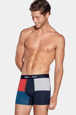 Boxer Colorblock Marine Rouge Et Gris En Coton Stretch