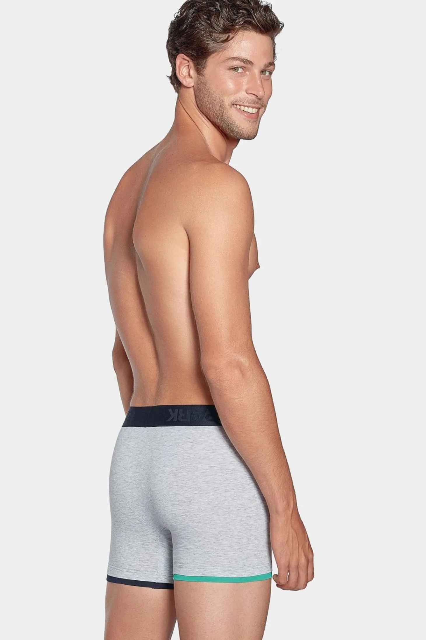 Boxer Gris A Details Contrastes En Coton Stretch