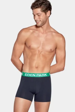 Boxer Marine A Ceinture Elastique Verte En Coton Stretch