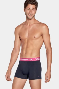 Boxer Marine A Ceinture Elastique Rose En Coton Stretch