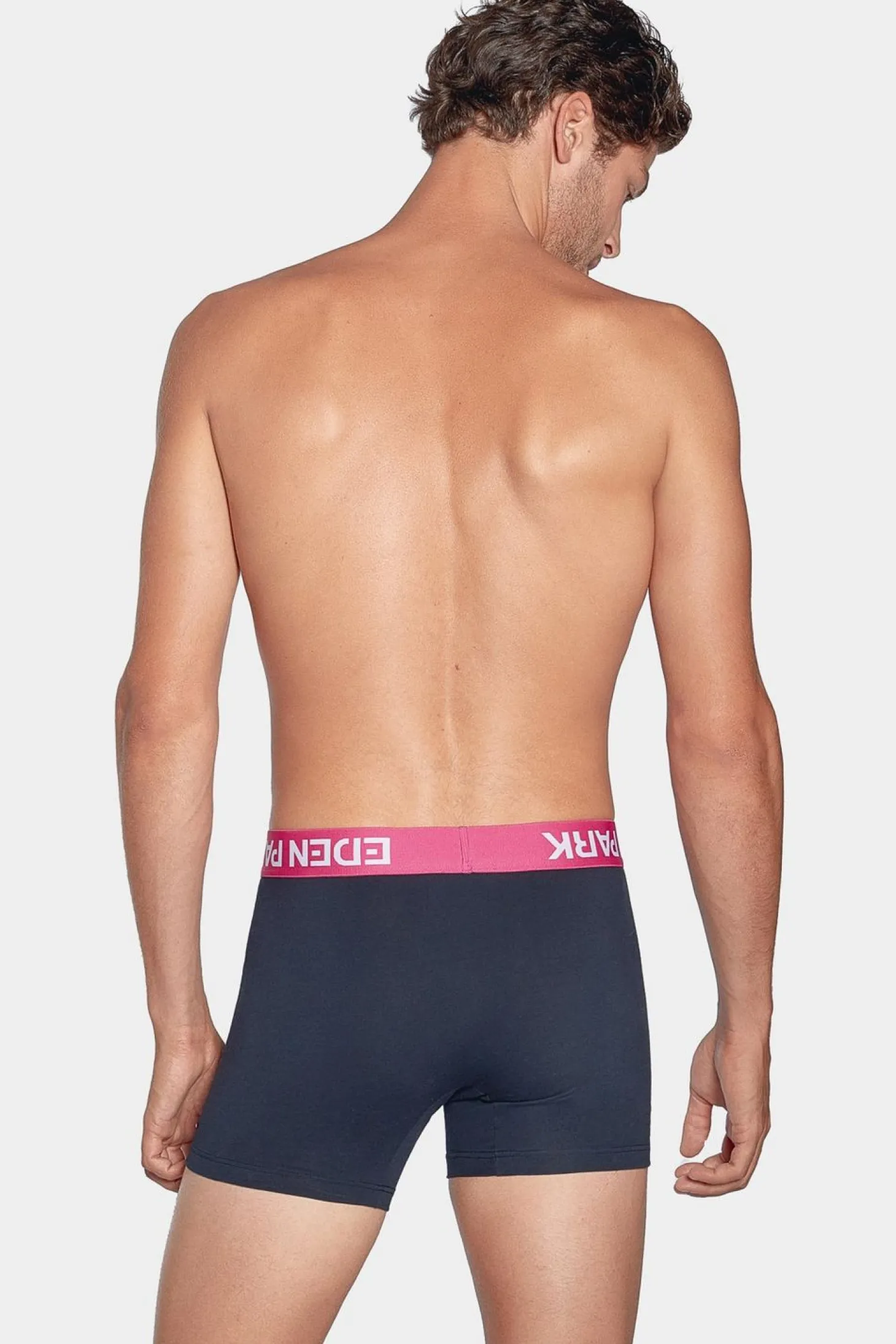 Boxer Marine A Ceinture Elastique Rose En Coton Stretch