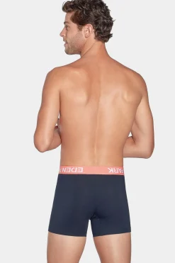 Boxer Marine A Ceinture Elastique Rouge En Coton Stretch