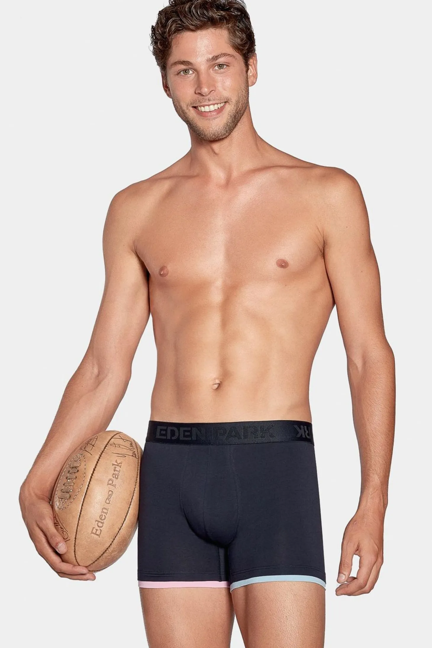 Boxer Marine A Details Contrastes En Coton Stretch