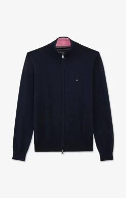 Cardigan Bleu Marine Zippe En Coton