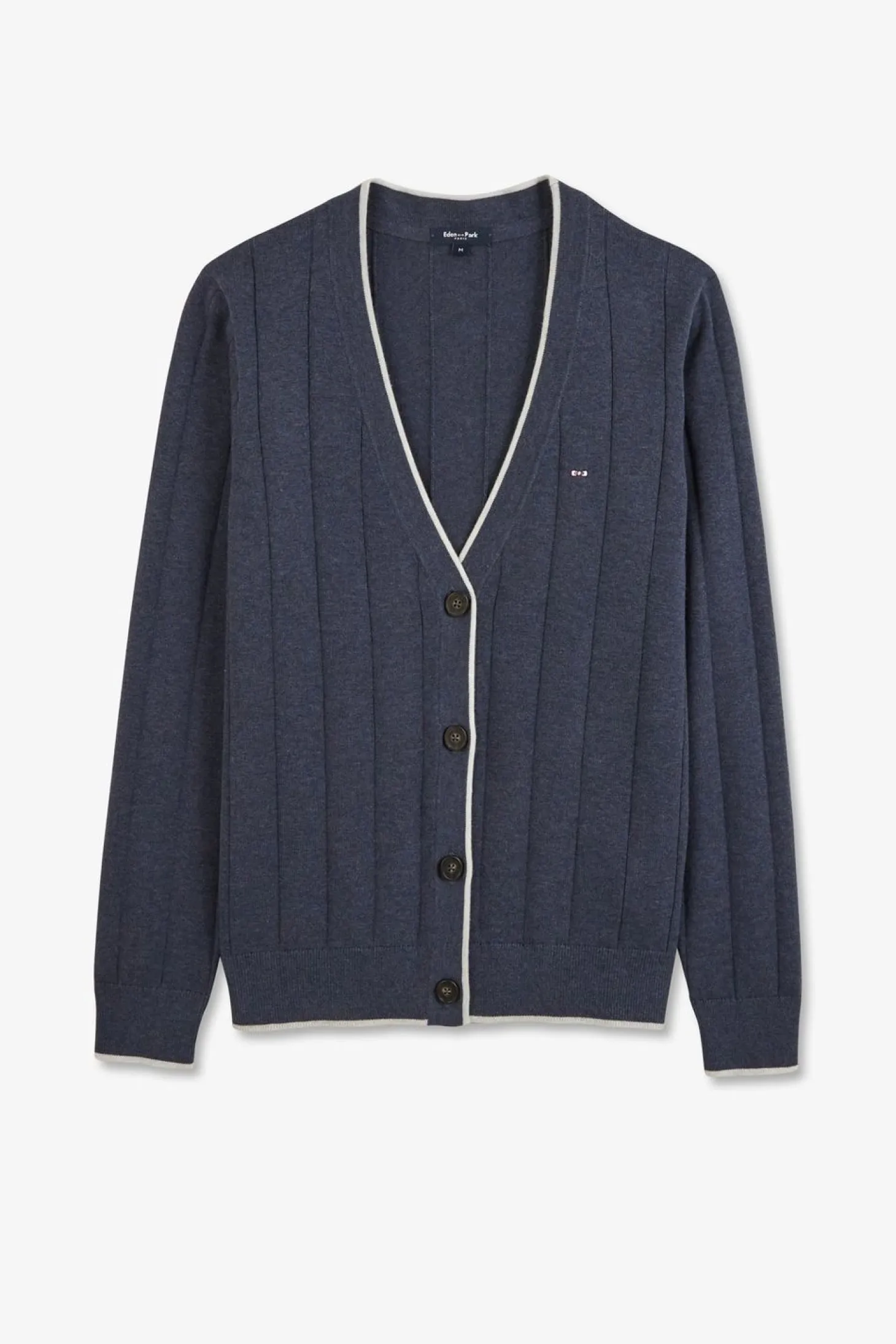 Cardigan Boutonne Bleu En Jeu De Maille