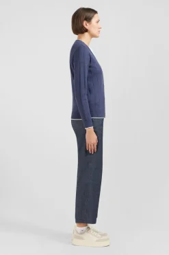 Cardigan Boutonne Bleu En Jeu De Maille