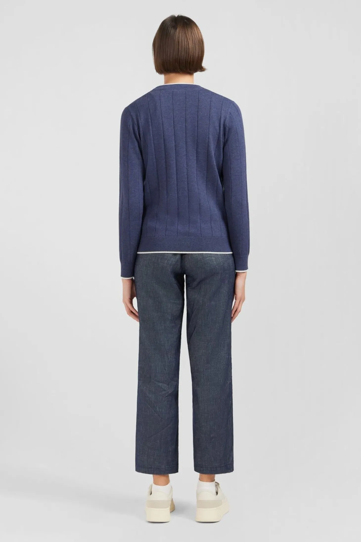 Cardigan Boutonne Bleu En Jeu De Maille