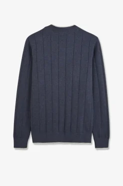 Cardigan Boutonne Bleu En Jeu De Maille