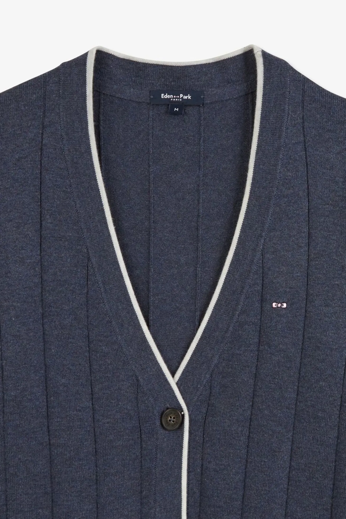 Cardigan Boutonne Bleu En Jeu De Maille