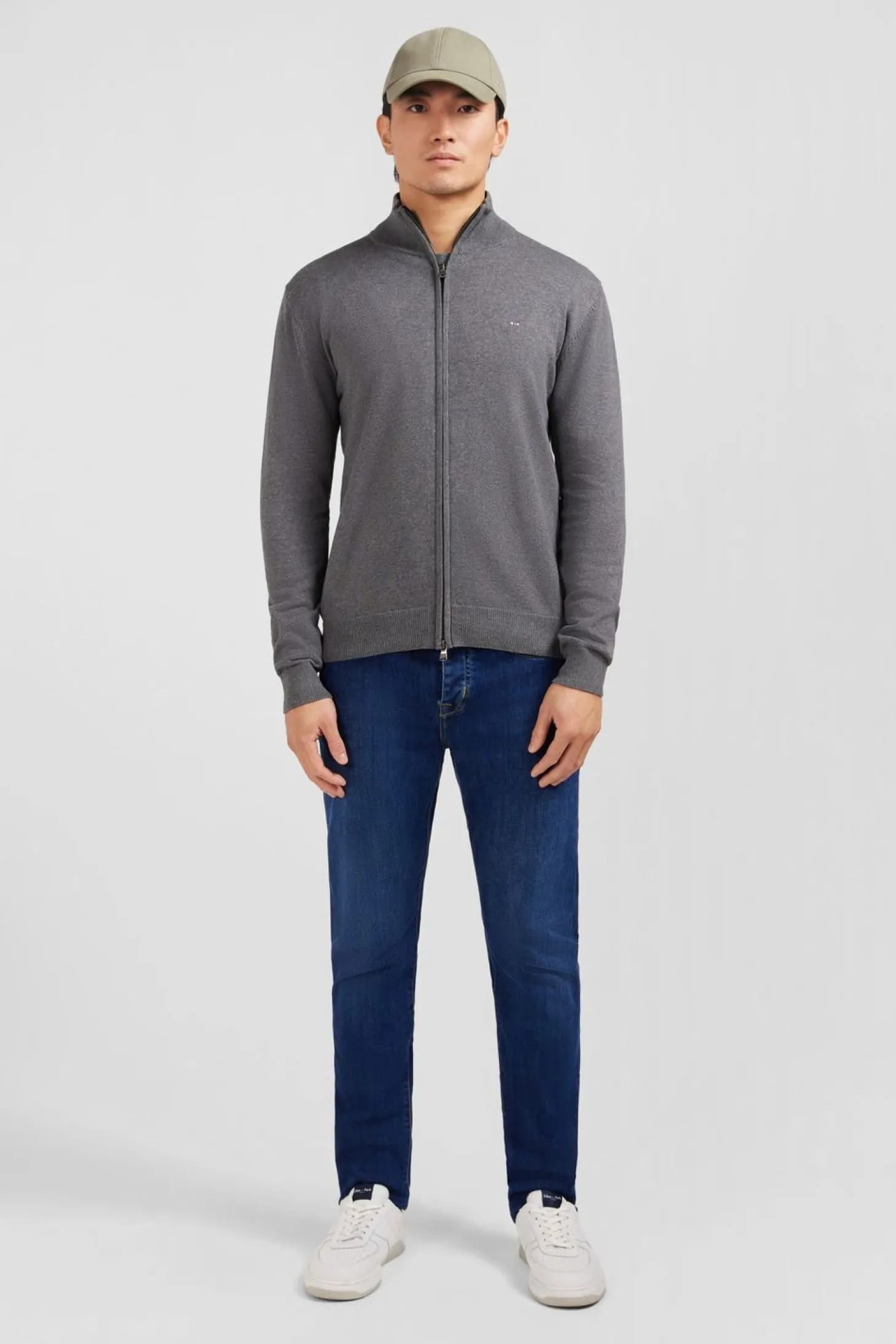 Cardigan Gris Zippe En Coton