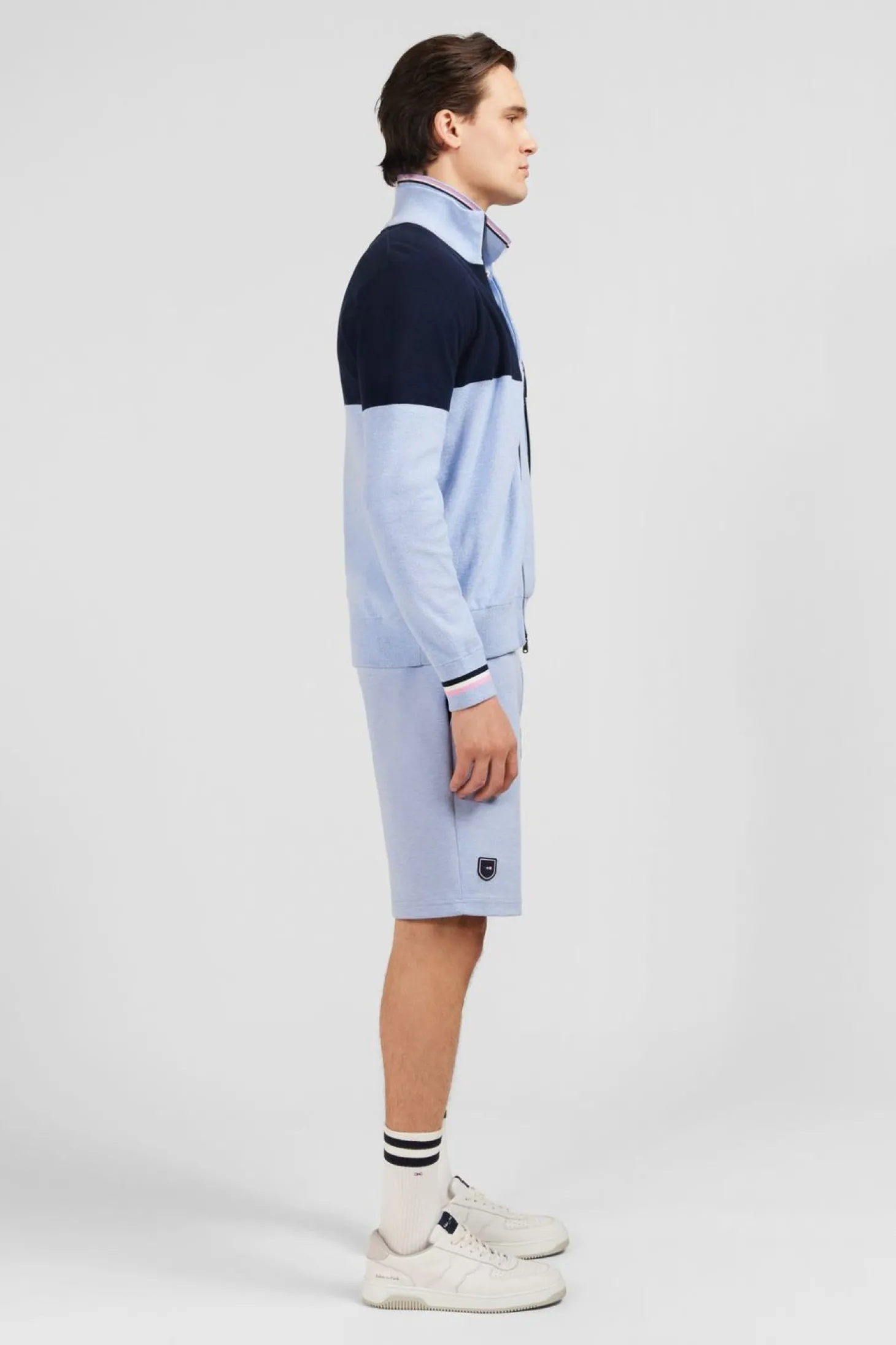 Cardigan Zippe Bleu Colorblock