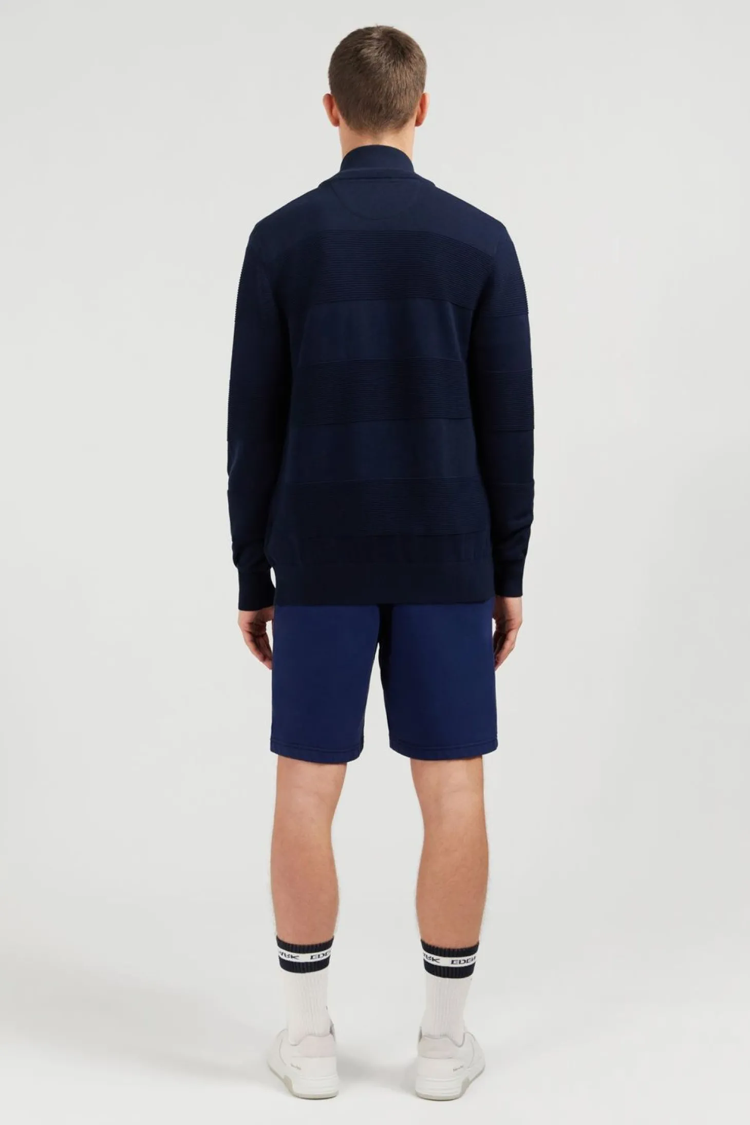 Cardigan Zippe Bleu Marine En Jeu De Maille