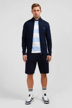 Cardigan Zippe Bleu Marine En Jeu De Maille