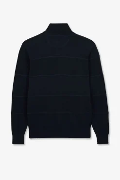 Cardigan Zippe Bleu Marine En Jeu De Maille