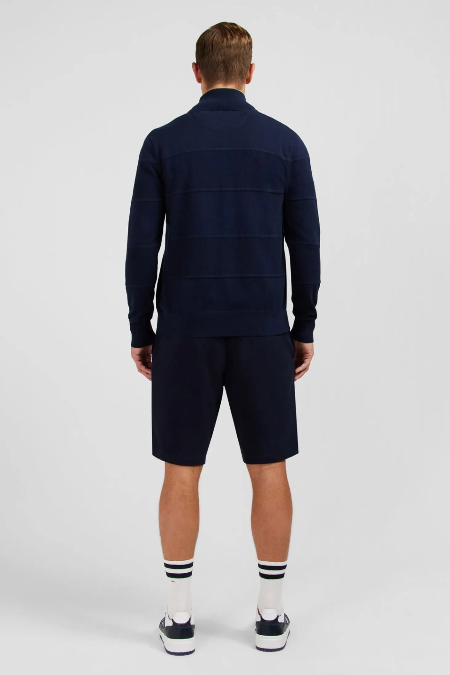 Cardigan Zippe Bleu Marine En Jeu De Maille