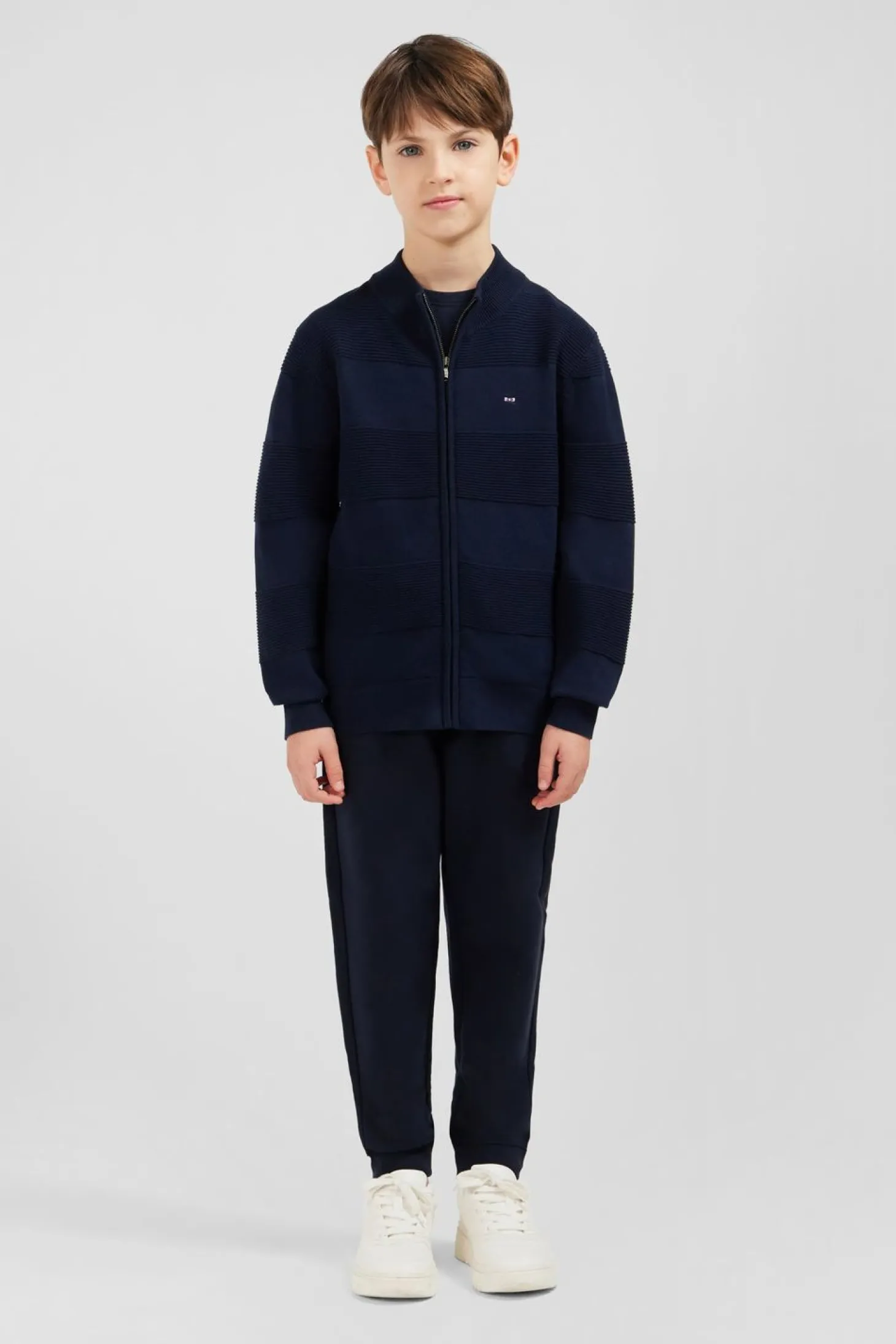 Cardigan Zippe En Coton Marine A Jeux De Maille