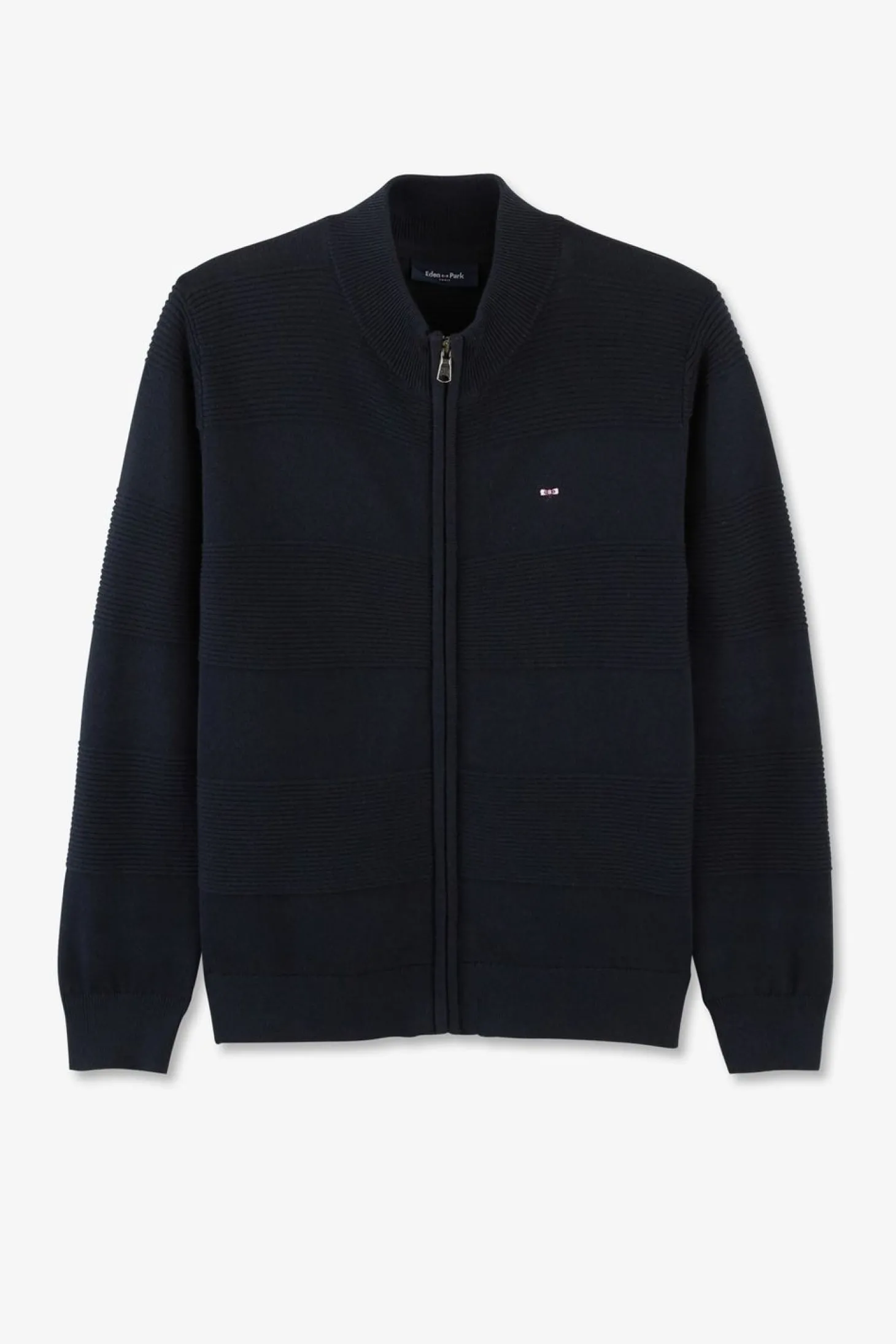 Cardigan Zippe En Coton Marine A Jeux De Maille