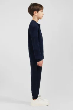 Cardigan Zippe En Coton Marine A Jeux De Maille