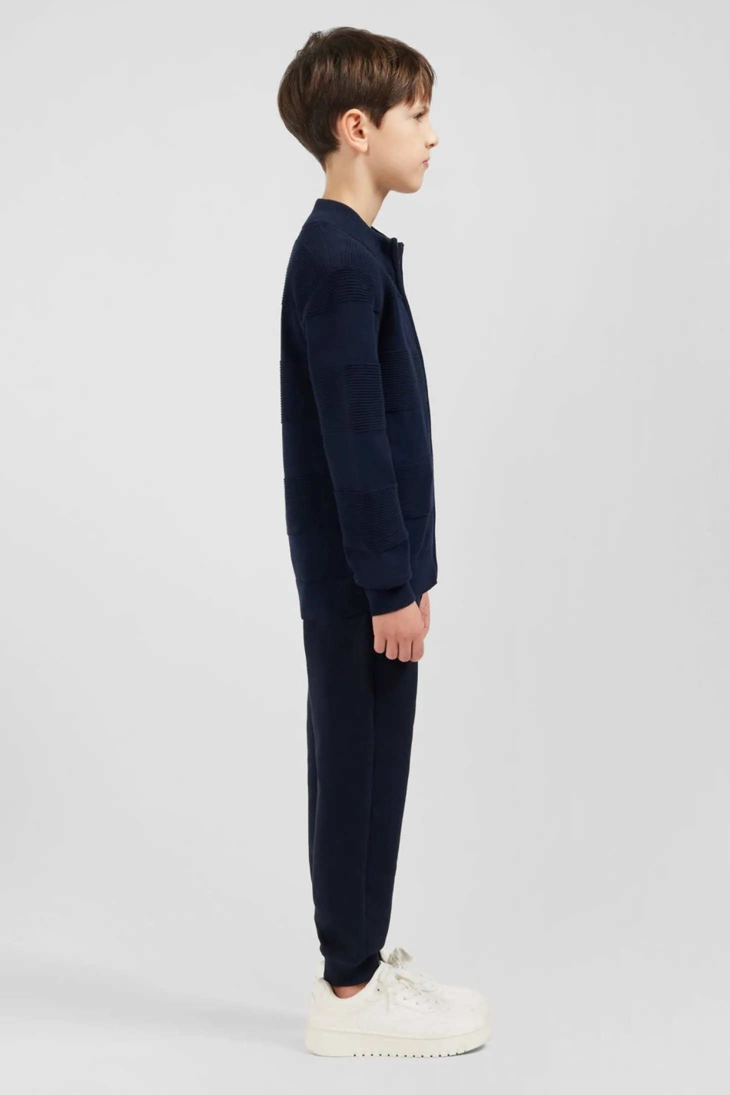 Cardigan Zippe En Coton Marine A Jeux De Maille