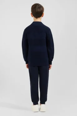Cardigan Zippe En Coton Marine A Jeux De Maille