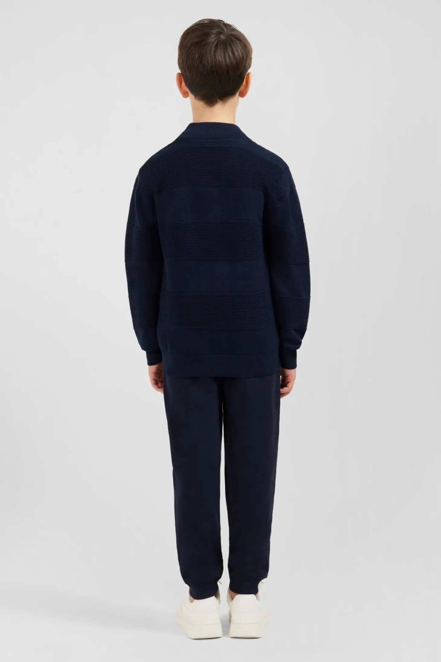 Cardigan Zippe En Coton Marine A Jeux De Maille