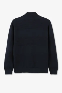 Cardigan Zippe En Coton Marine A Jeux De Maille
