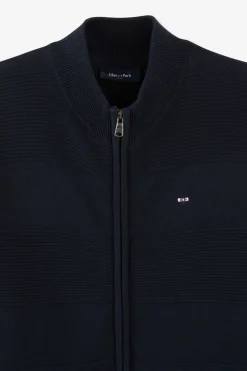 Cardigan Zippe En Coton Marine A Jeux De Maille