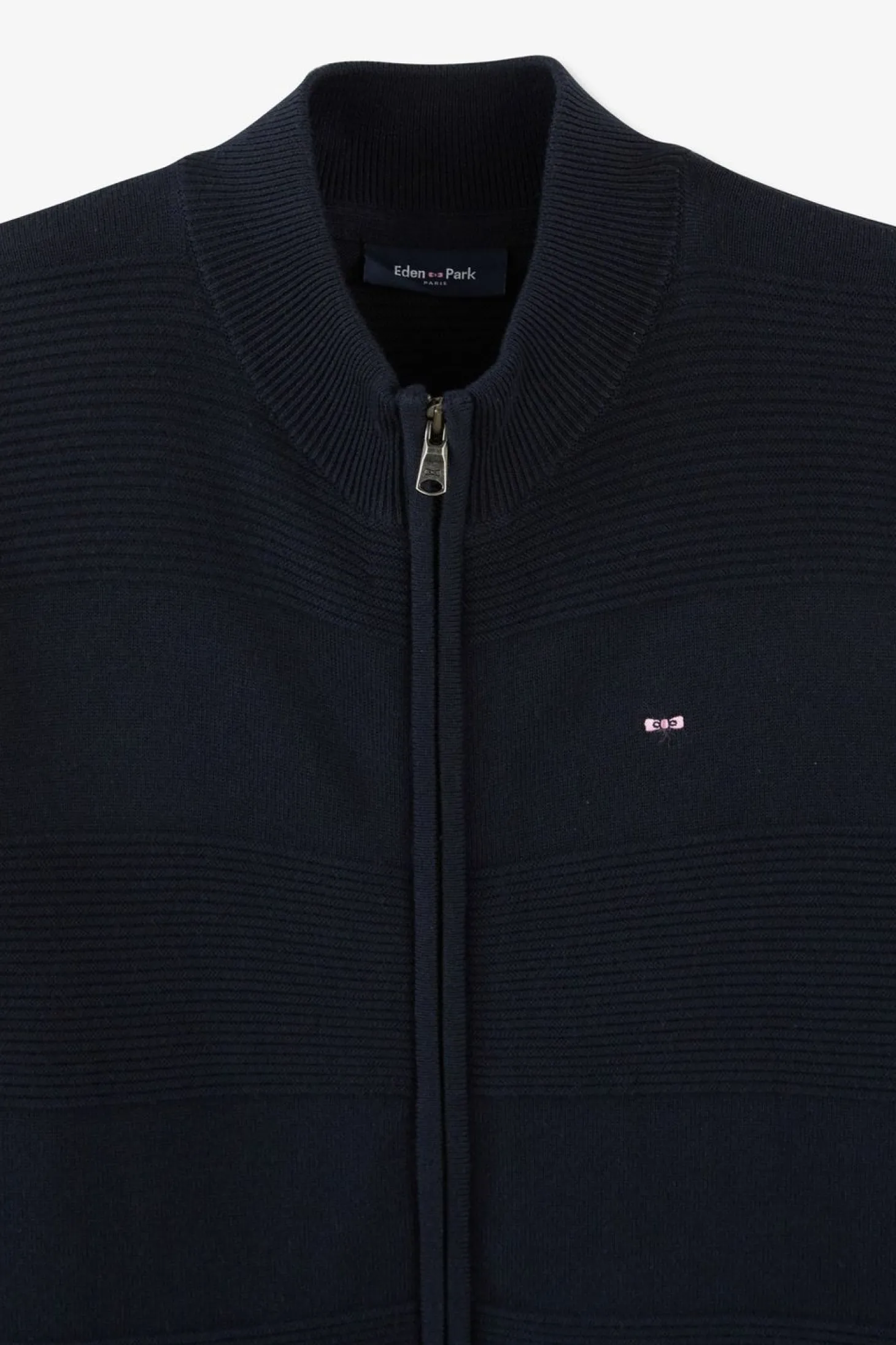 Cardigan Zippe En Coton Marine A Jeux De Maille