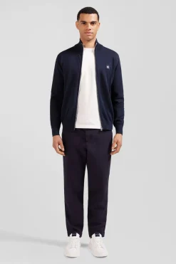 Cardigan Zippe Marine En Coton Embleme Tricolore