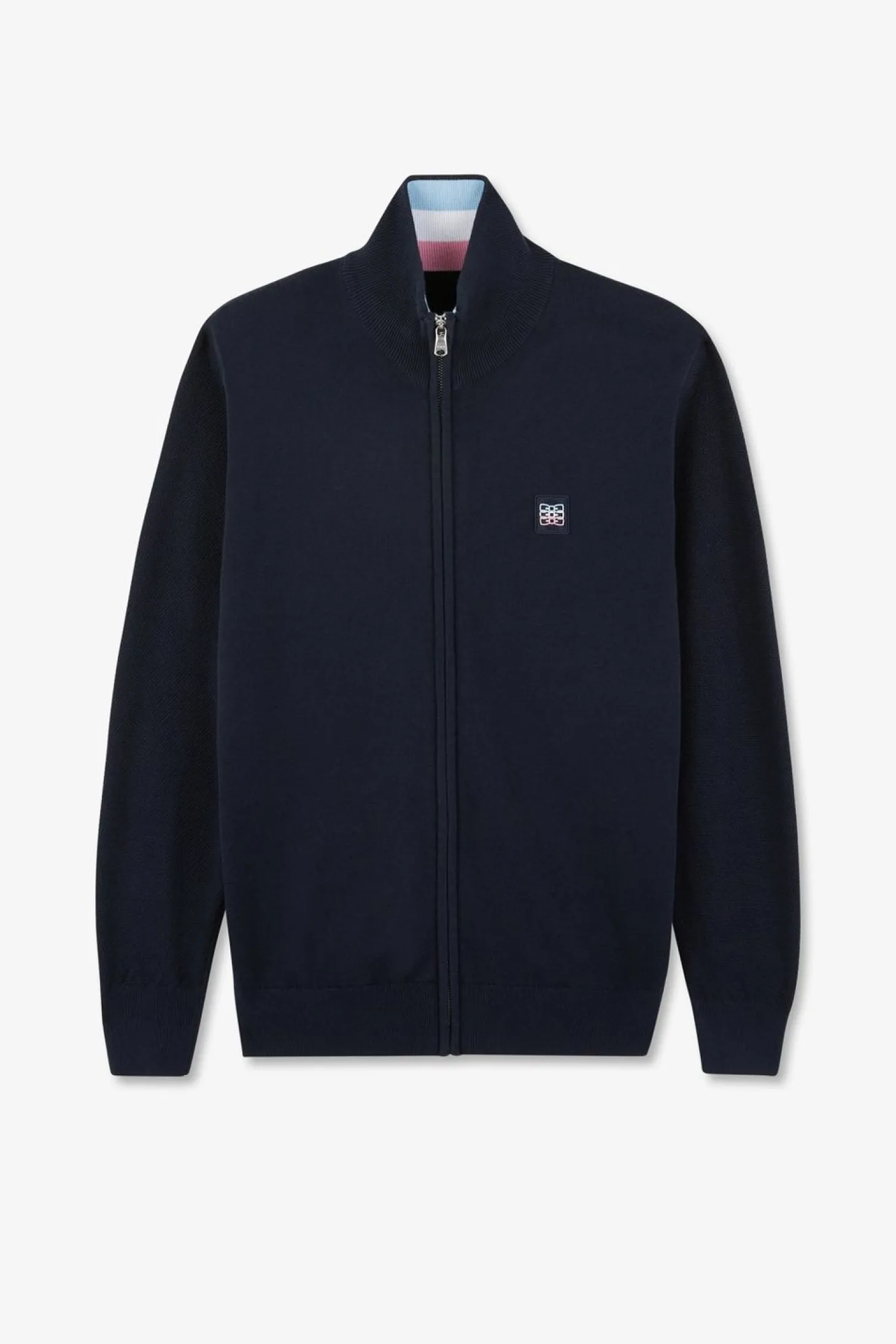 Cardigan Zippe Marine En Coton Embleme Tricolore