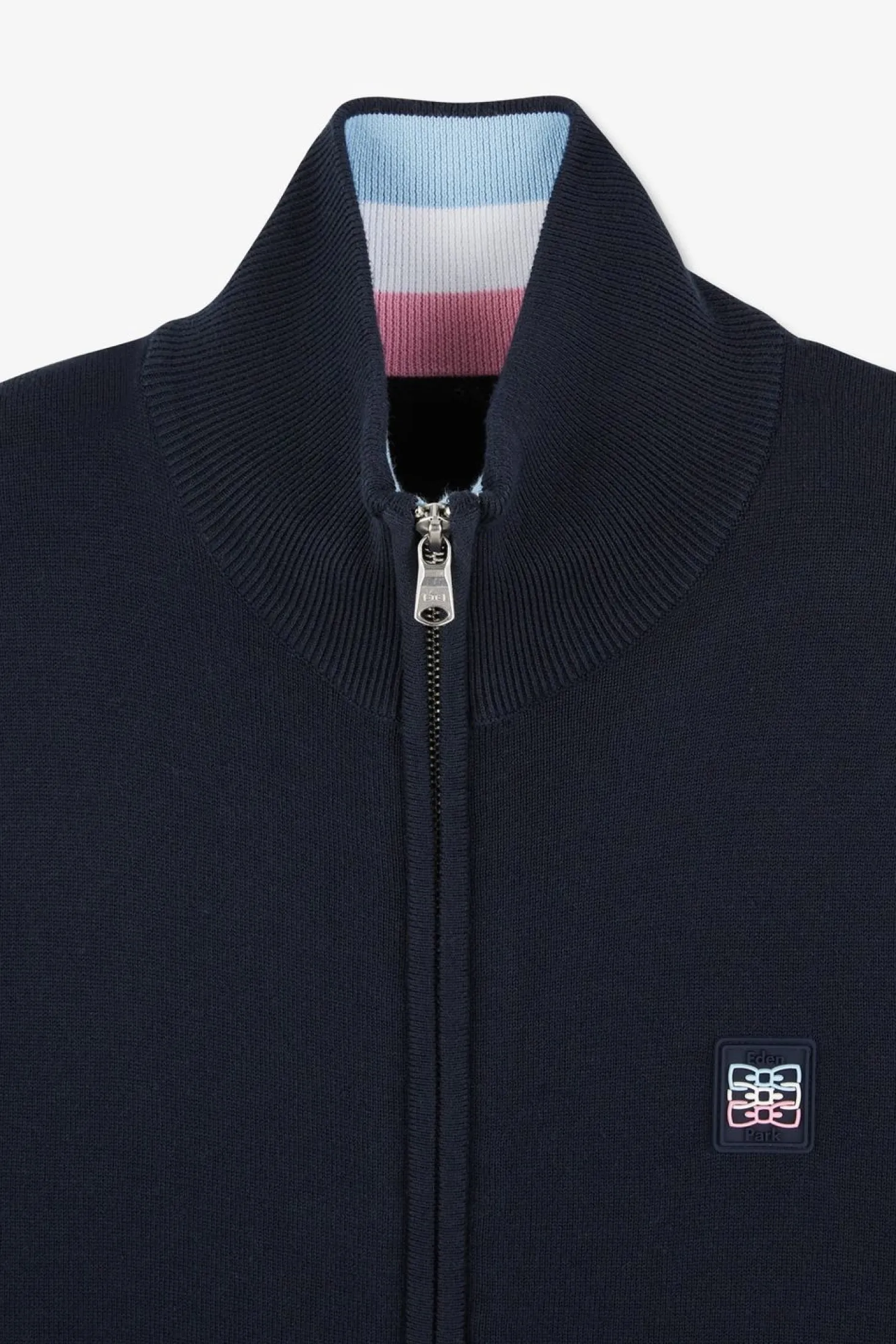 Cardigan Zippe Marine En Coton Embleme Tricolore