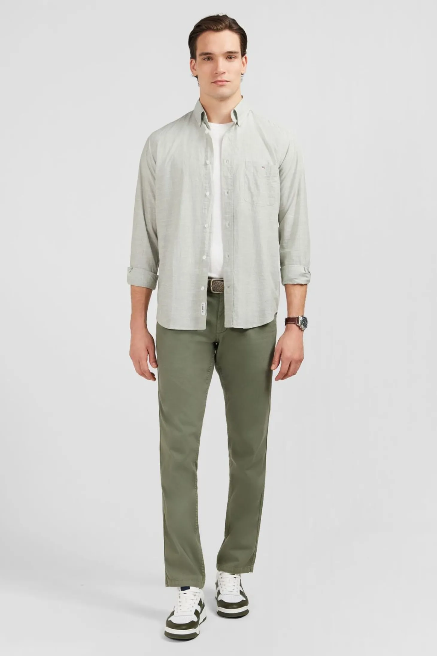Chemise Beige Clair En Coton Dobby