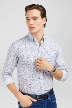 Chemise Bleu Clair A Micro Motif Fleuri