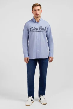 Chemise Bleue A Broderie Eden Park Fleurie