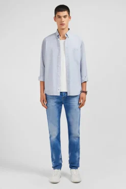 Chemise Bleue En Coton Dobby