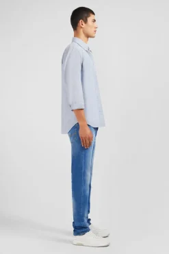Chemise Bleue En Coton Dobby