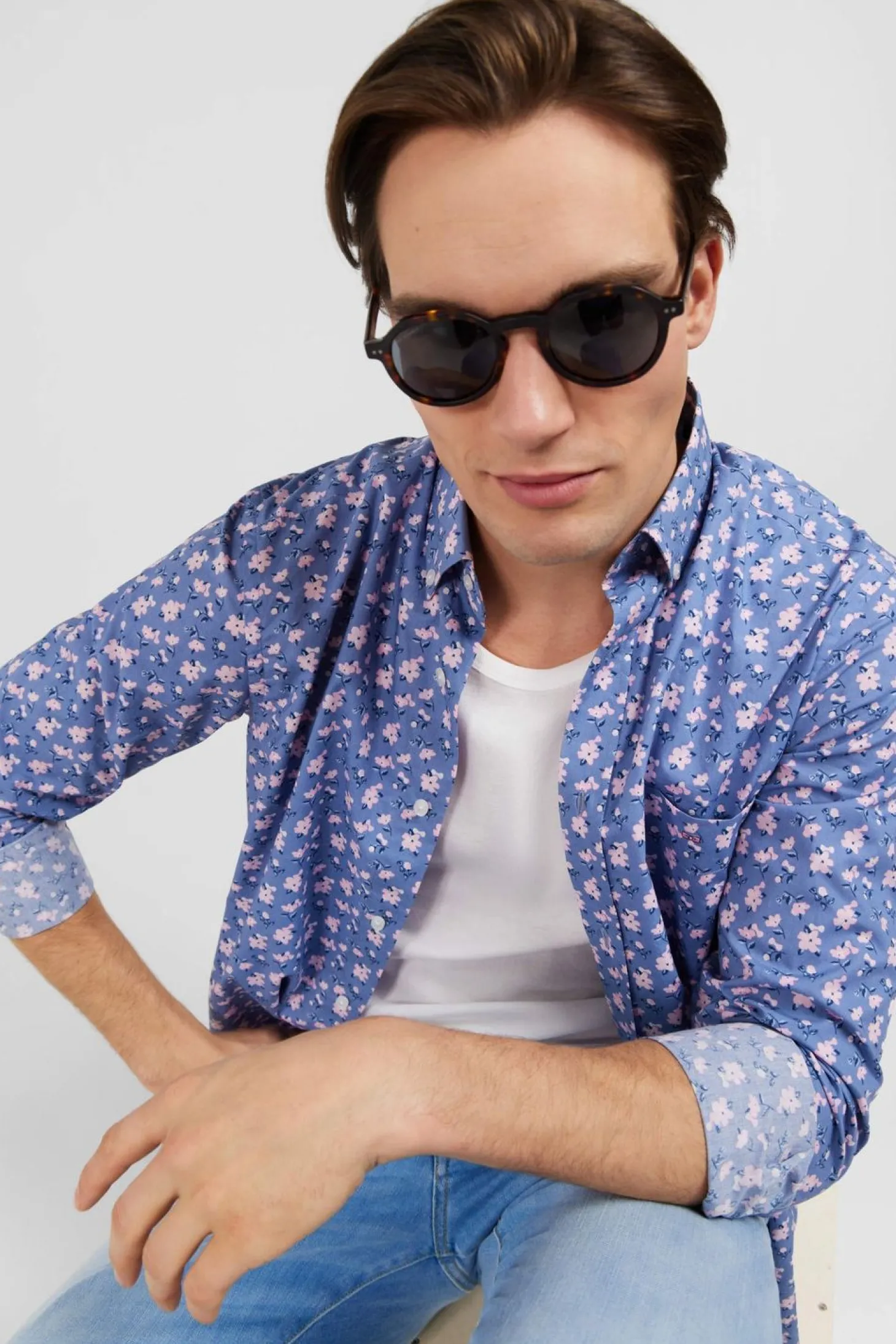 Chemise Bleue Imprimee Exclusif Fleurs