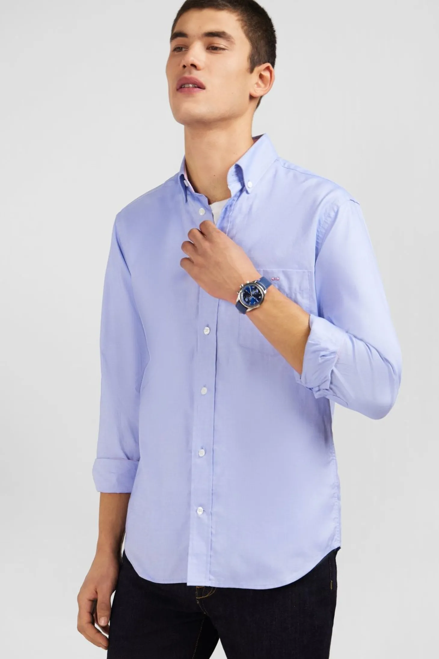 Chemise Bleue Unie En Coton