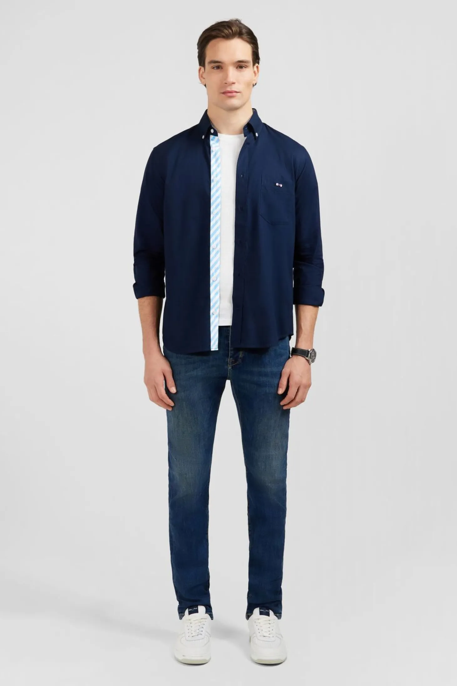 Chemise Bleu Fonce A Broderie Eden Park