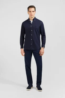 Chemise Bleu Marine A Coudieres Fleuries