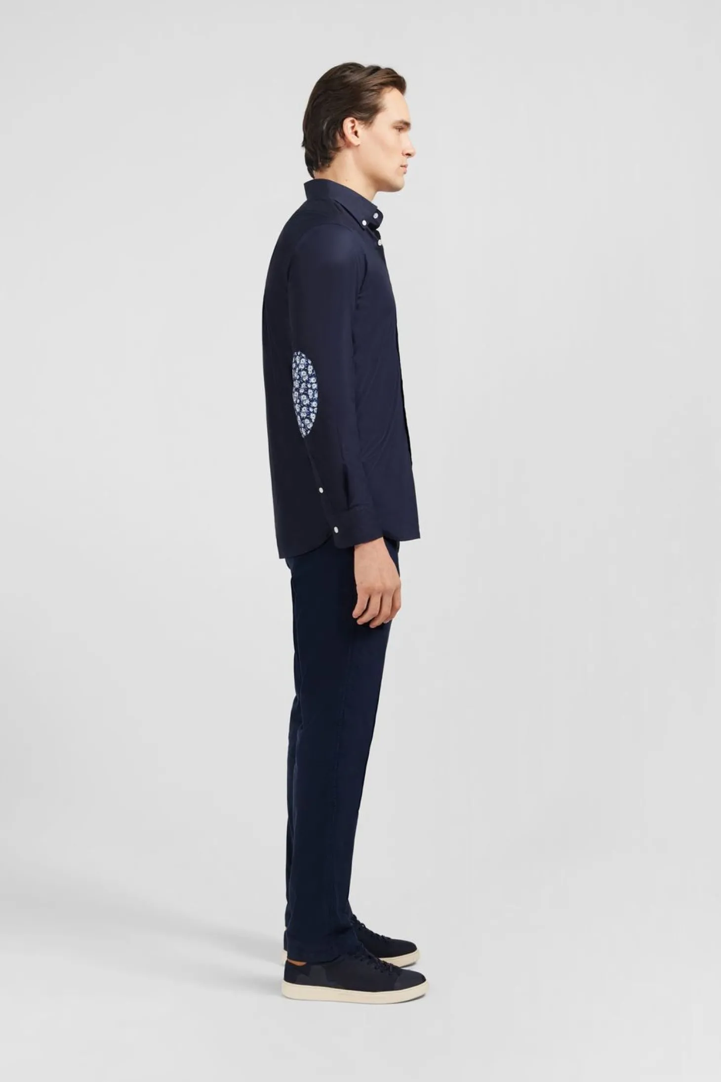 Chemise Bleu Marine A Coudieres Fleuries