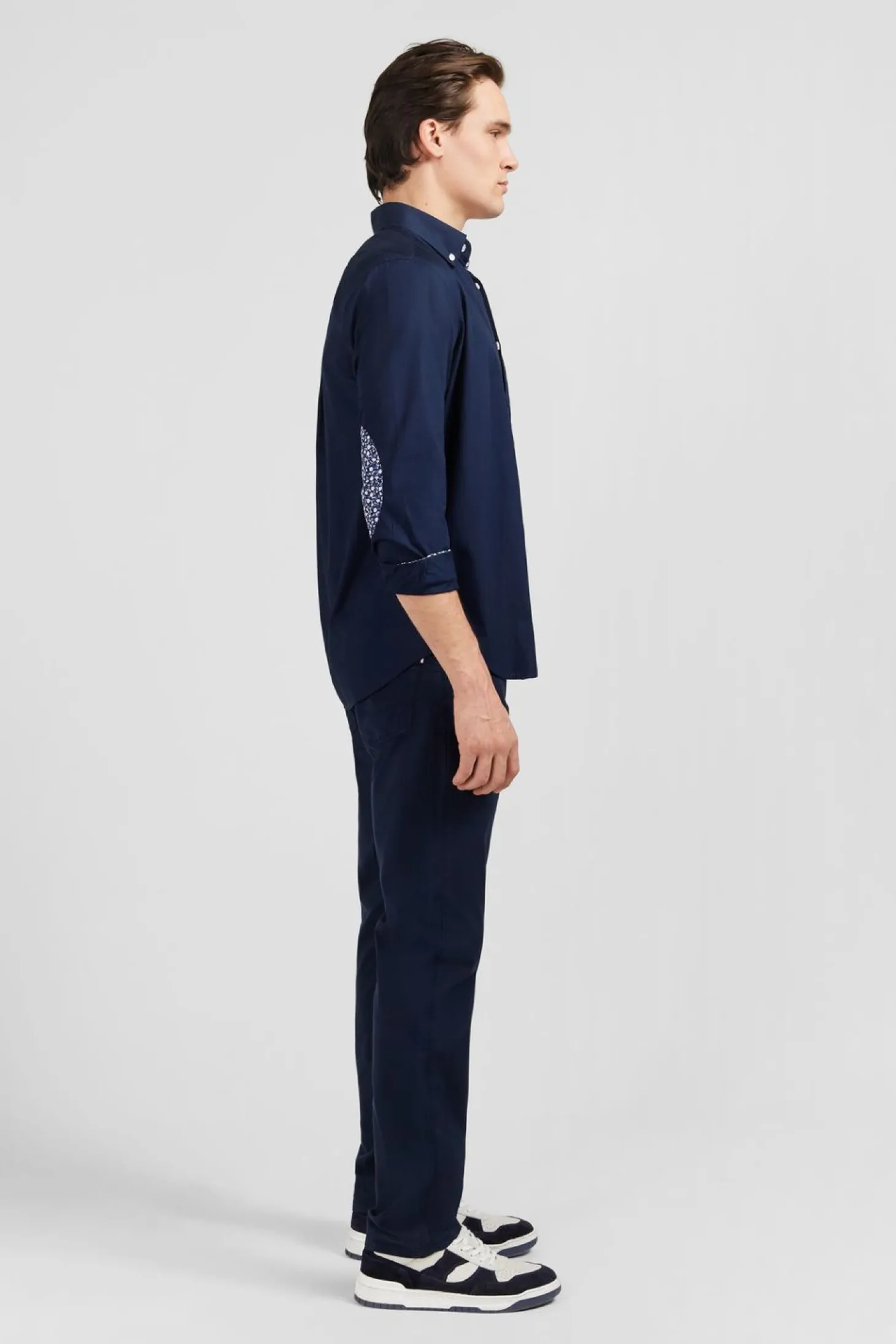 Chemise Bleu Marine A Details Fleuris