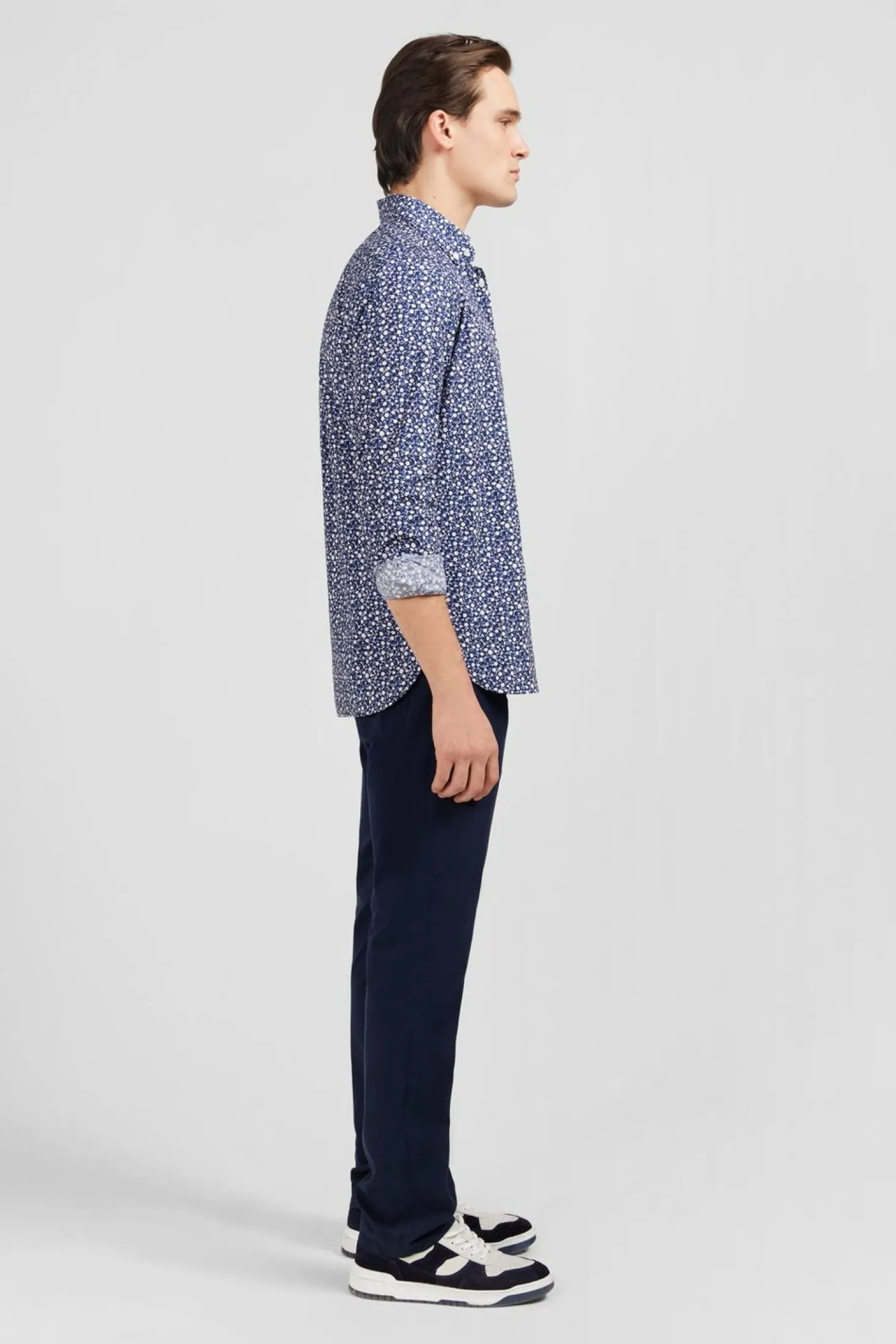 Chemise Bleu Marine A Micro Motif Fleuri