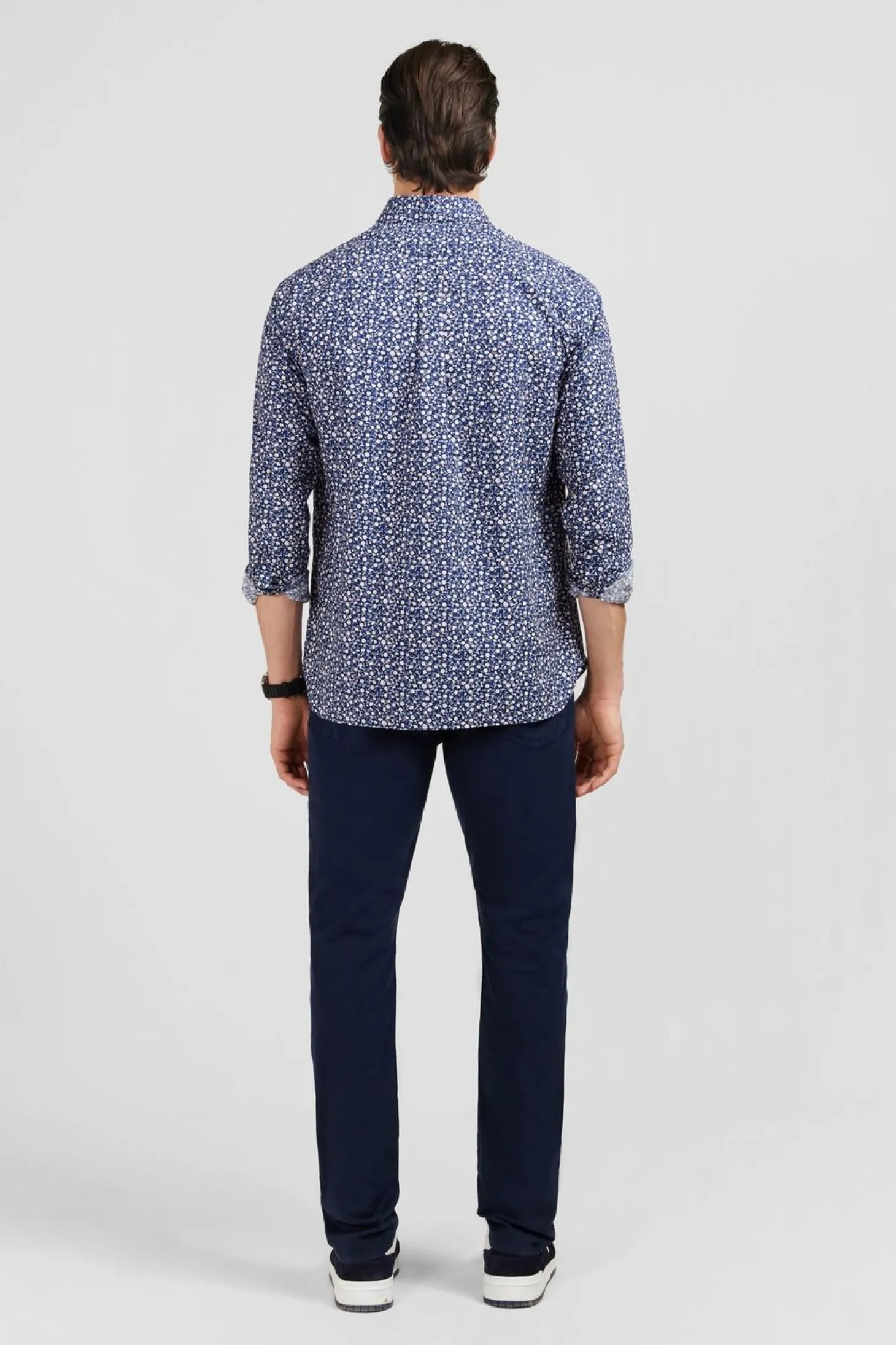 Chemise Bleu Marine A Micro Motif Fleuri