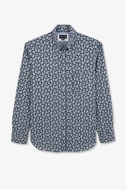 Chemise Bleu Marine Imprimee Exclusif Fleurs